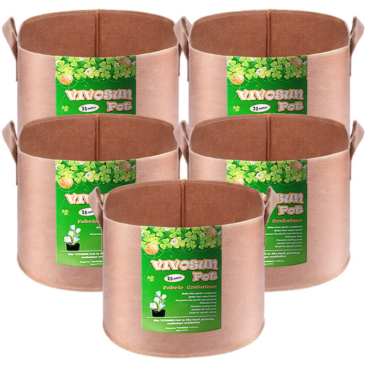 5-Pack 25 Gallons Grow Bags Heavy Duty Thickened Nonwoven Fabric Pots with Strap Handles Tan